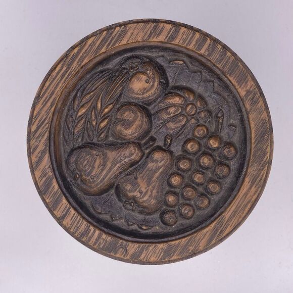 Vintage Cheinco Green Fruit Canister with Faux Wood Lid Mid Century Kitchen Deco - Picture 4 of 6